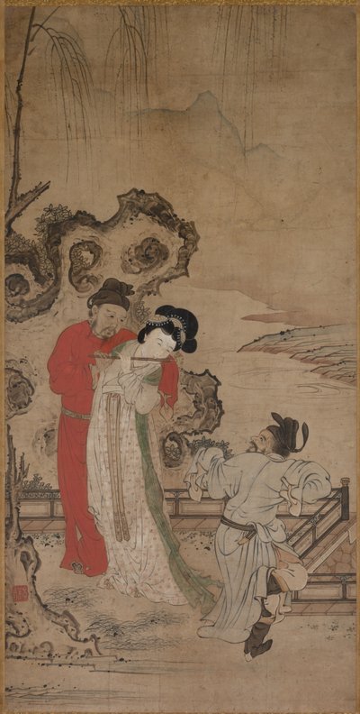 Císař Minghuang učil Yang Guifei hrát na flétnu, konec 1400-začátek 1500. od Choryusai