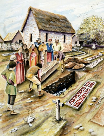 Vikingský pohřeb na hřbitově, York, Yorkshire, 10. století c2000 od Chris Evans