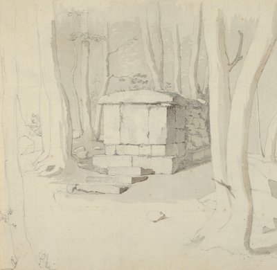 Kamenná hrobka v lese, verso: Studie květiny, 1830. od Christen Købke