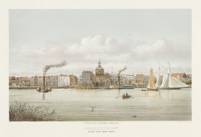 Pohled na Groothoofdspoort v Dordrechtu Pohled na velkou hlavu (název na objektu) Dordrecht v roce 1864 (název série na objektu) od Christiaan Bos