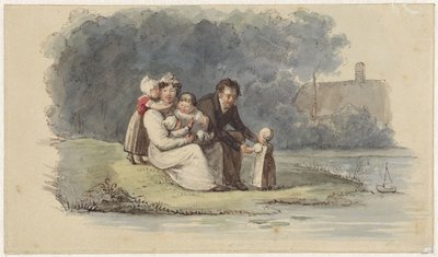 Rodina sedí u vody od Christiaan Julius Lodewijk Portman