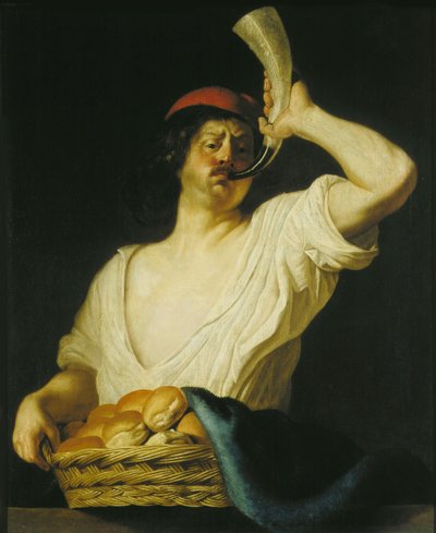 Pekař troubí na roh, 1650. od Christiaen van Couwenbergh