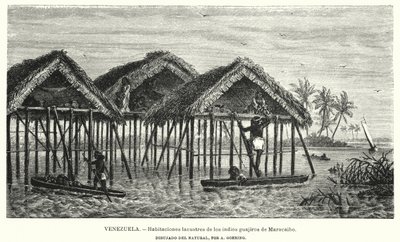 Jezerní obydlí indiánů Wayuu (Guajiro), Maracaibo, Venezuela (litho) od Christian Anton Goering