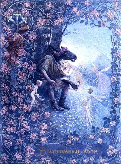Ilustrace ze „Snu noci svatojánské“ od Williama Shakespeara (1565-1616) kolem roku 1900 (litho) od Christian August Printz