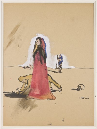 Scéna s postavami, cca 1934 (kvaš a inkoust na papíře) od Christian Bérard