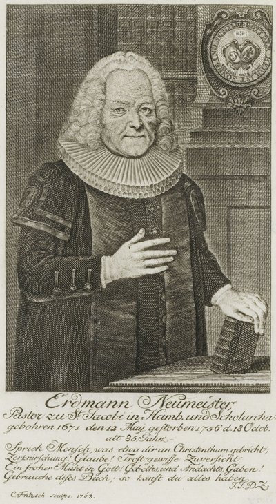 PPN663946751 Erdmann Neumeister, farář u svatého Jakuba v Hamburku a ve Scholarchu. (1763) od Christian Fritzsch