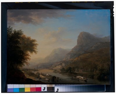 Hornatá říční krajina od Christian Georg the Elder Schuetz