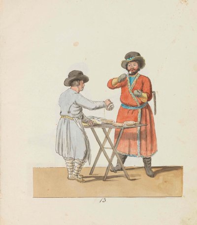 Kissel prodavač a panský kočí Ze série The St. Petersburg Peddlers, 1799. od Christian Gottfried Heinrich Geissler