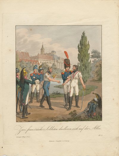 Dva francouzští vojáci bojující v souboji na avenue od Christian Gottfried Heinrich Geissler
