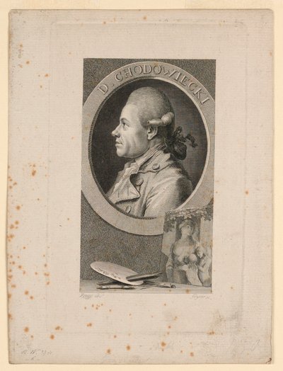 Portrét Daniele Chodoiecki, Frontispis pro „Neue Bibliotheh der sönen Wissenschaften“, Lipsko, Německo, 1780 od Christian Gottlieb Geyser