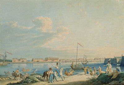 Pohled na Mramorový palác a severní stranu Petropavlovské pevnosti, St. Petersburg (rytina s wc) od Christian Gottlob Hammer
