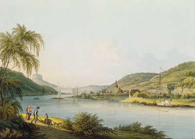 Pohled na jižní část Schandau na Labi v Sasku na hranici Čech (rytina akvarelem) od Christian Gottlob Hammer