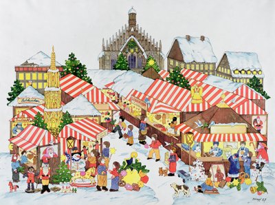Christkindlmarket, Norimberk, 1987 (wc na papíře) od Christian Kaempf