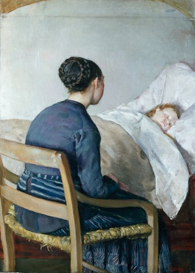 Matka u lůžka nemocného dítěte od Christian Krohg