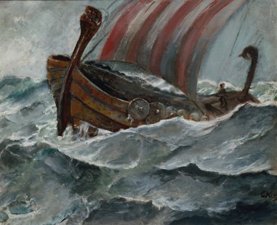 Vikingská loď za špatného počasí od Christian Krohg