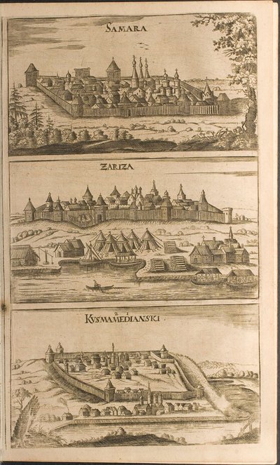 Ilustrace Samara, Caricyn a Kozmodemjansk z Cest k velkému vévodovi z Muscova a od Christian Lorenzen Rothgiesser