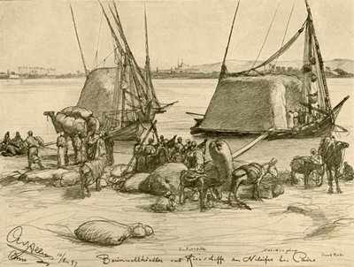 Nakládání bavlny na obilné čluny, řeka Nil, Káhira, Egypt, 1898. od Christian Wilhelm Allers