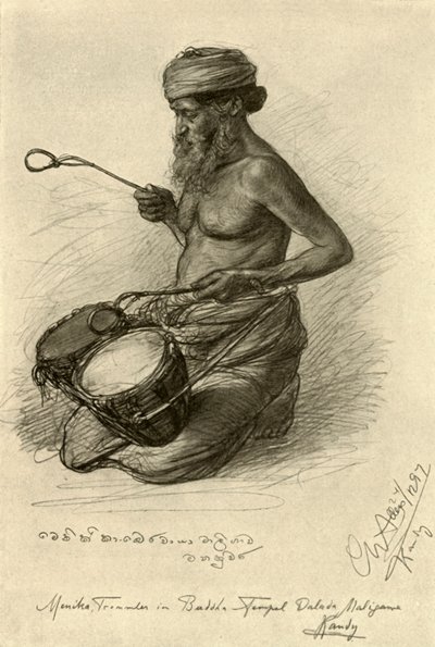 Menika - bubeník v Temple of the Tooth, Kandy, Ceylon, 1898. od Christian Wilhelm Allers