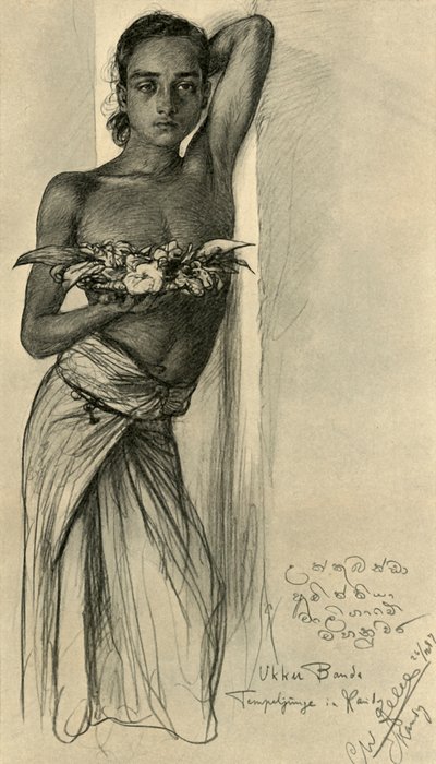 Ukku Banda, mladý muž v chrámu, Kandy, Ceylon, 1898. od Christian Wilhelm Allers
