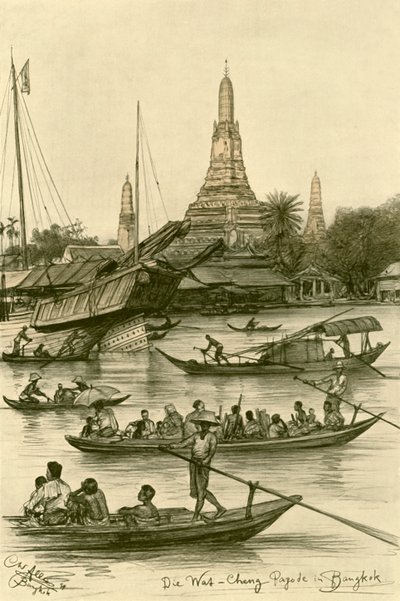 Wat Chaeng, Bangkok, Siam, 1898. od Christian Wilhelm Allers