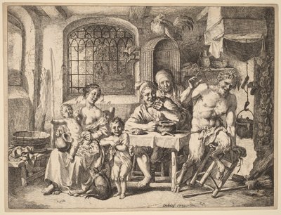 Satyr na návštěvě u rolnické rodiny od Christian Wilhelm Ernst Dietrich