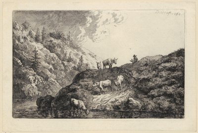 Stádo zvířat u řeky [Voly hnané k napajedlu] od Christian Wilhelm Ernst Dietrich