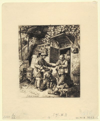 Polopostava sedícího muže s péřovým kloboukem a brýlemi v levé ruce od Christian Wilhelm Ernst Dietrich
