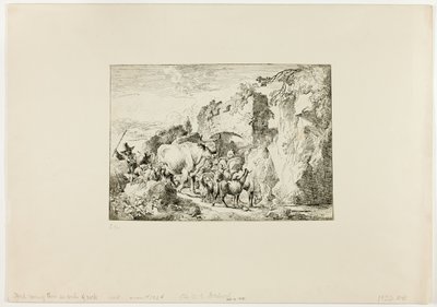 Stádo procházející skalním obloukem od Christian Wilhelm Ernst Dietrich