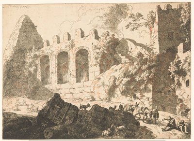 Krajina s ruinami a pyramidou od Christian Wilhelm Ernst Dietrich