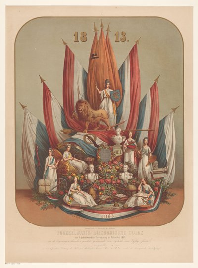 Alegorické znázornění významné revoluce v listopadu 1813 Divadelně-alegorická pocta památné revoluci v listopadu 1813 (...) (název na objektu) od Christianus Hendricus Hein