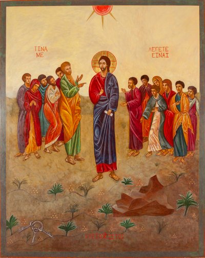 Svatý Petr a Kristus, 2000 (vaječná tempera, plátkové zlato, dřevo) od Christine Hales