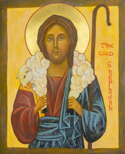 Dobrý pastýř, 2020 (vaječná tempera, plátkové zlato, dřevo) od Christine Hales