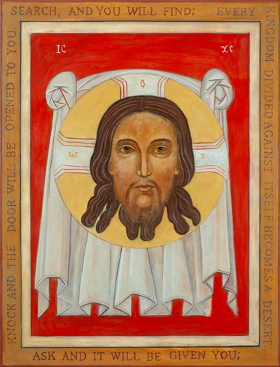 Ikona Svaté tváře, 2003 (vaječná tempera, plátkové zlato, dřevo) od Christine Hales