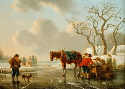 Zimní večer na ledové řece od Christoffel Albertus Vos