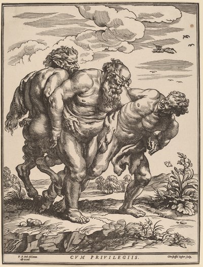 Silenus v doprovodu satyra a fauna od Christoffel Jegher after Sir Peter Paul Rubens