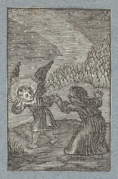 Anděl s lucernou ukazuje dítěti cestu Pia Desideria (název série) od Christoffel van Sichem (II)