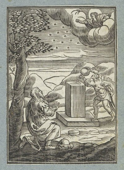 Boží smlouva s Abrahamem; Jacob pomaže kámen, na kterém spal od Christoffel van Sichem (II)