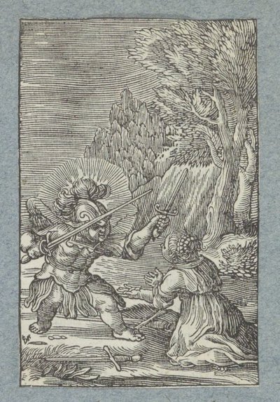 Dítě se vzdává andělu oblečenému jako rytíř Pia Desideria (název série) od Christoffel van Sichem (II)