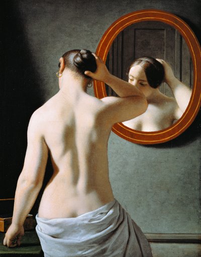Nahá žena, která si dělá vlasy před zrcadlem od Christoffer Wilhelm Eckersberg