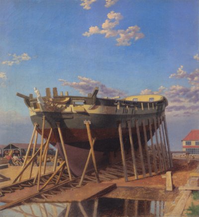 Korveta na skluzu. od Christoffer Wilhelm Eckersberg