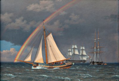 Duha na moři s několika křižujícími loděmi od Christoffer Wilhelm Eckersberg