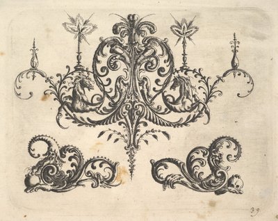 Fantastický lustr s hořícími svíčkami a arabeskami, některé končící fantastickým koněm..., 1610. od Christoph Jamnitzer