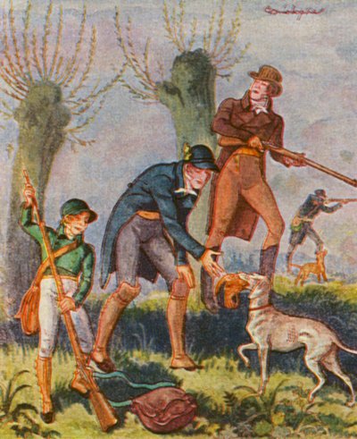 Bekassinenjagd / Lov na bekyně (barevná litografie) od Christophe (1856-1945)