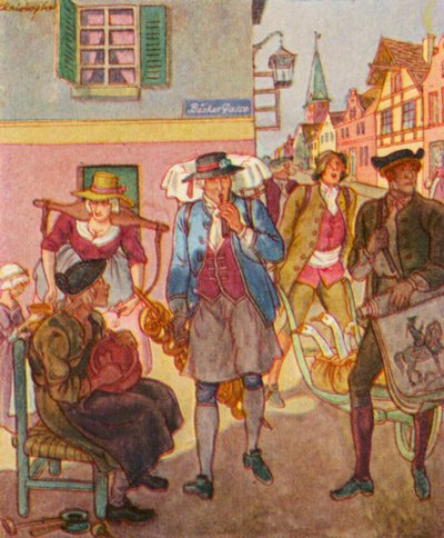 Strassenhandler / Street Dealer (barevná litografie) od Christophe (1856-1945)