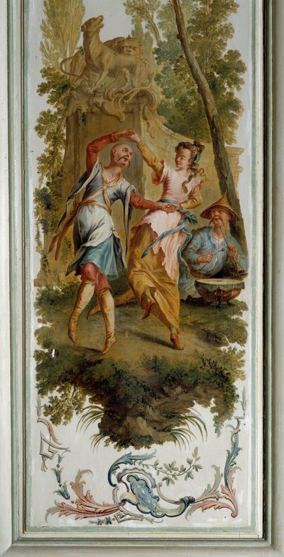 Chinoiserie: Taneční scéna, panel velkého salonu zámku de Champs sur Marne realizovaný Christophem Huetem (1700-1759) od Christophe Huet