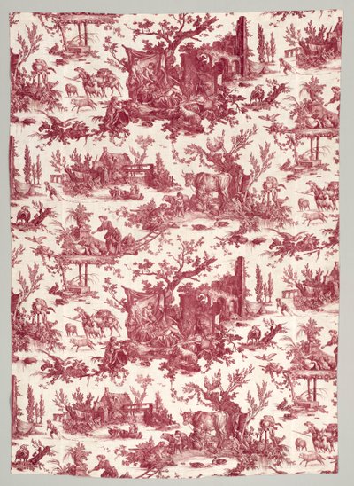 Proužek bavlny s měděným potiskem s designem Les plaisirs de la ferme, 1785-1790. od Christophe Philippe Oberkampf