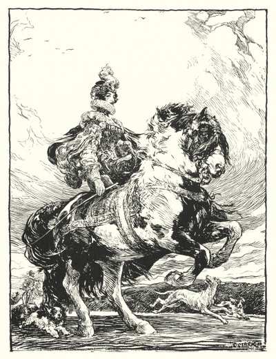 Žena v kostýmu Tudora lovící na koni (litho) od Christopher (after) Clark