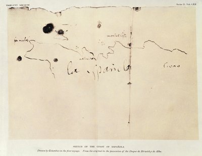 Náčrt pobřeží Espanola, nakreslený Kolumbem při první plavbě, z originálu v držení vévody de Berwick y de Alba, 1492 (tuš na papíře) od Christopher Columbus