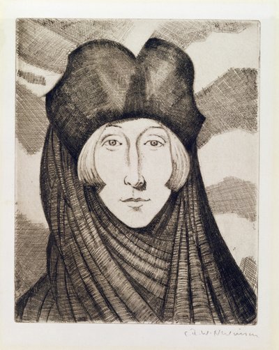 Edith Sitwell (1887-1964) 1927 (lept a suchá jehla) od Christopher Richard Wynne Nevinson