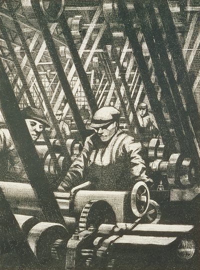 Výroba motoru, 1917 (lept a suchá jehla) od Christopher Richard Wynne Nevinson